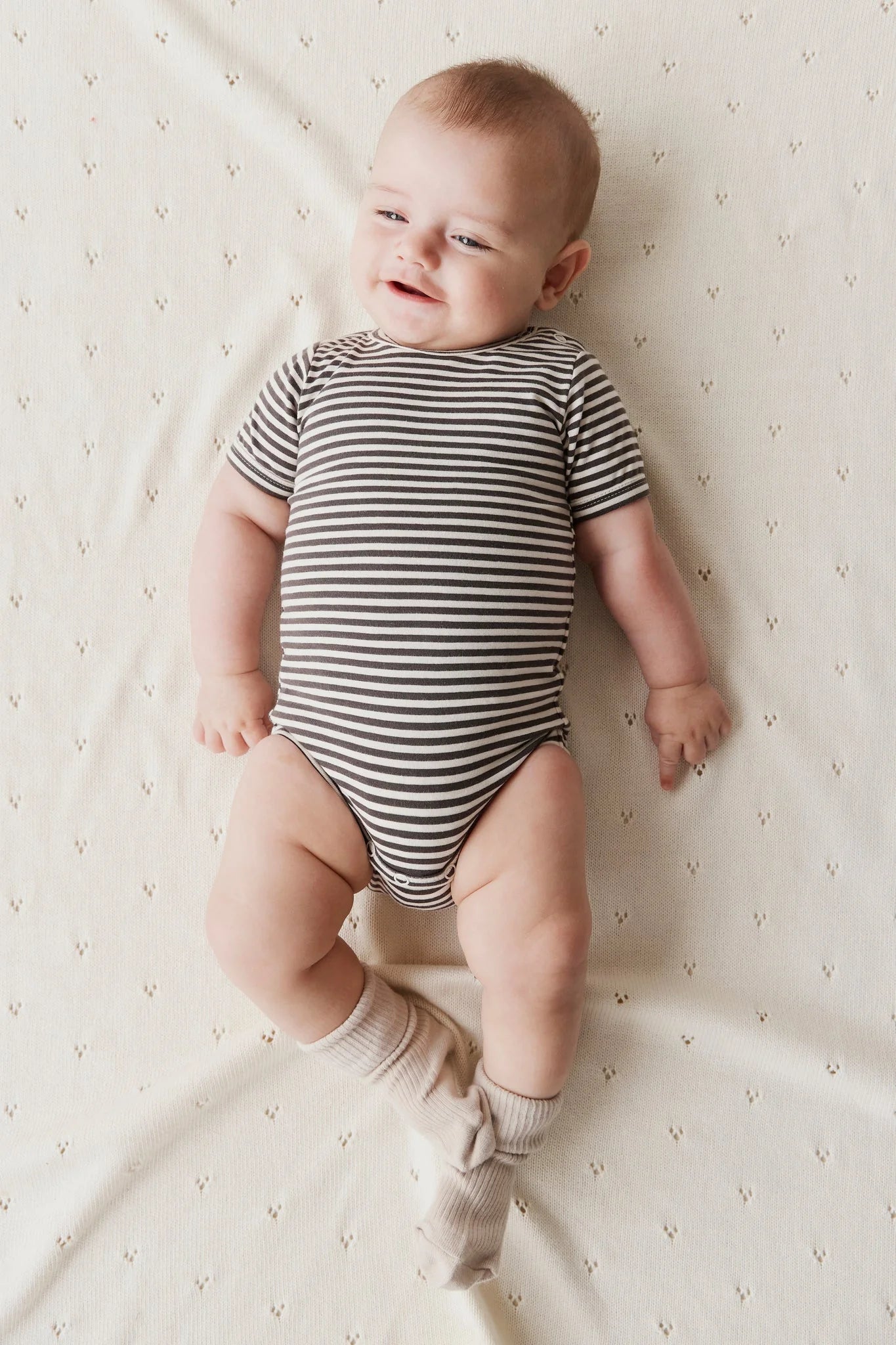 Organic Cotton Hudson Short Sleeve Bodysuit | Jamie Kay | Black Olive Stripe