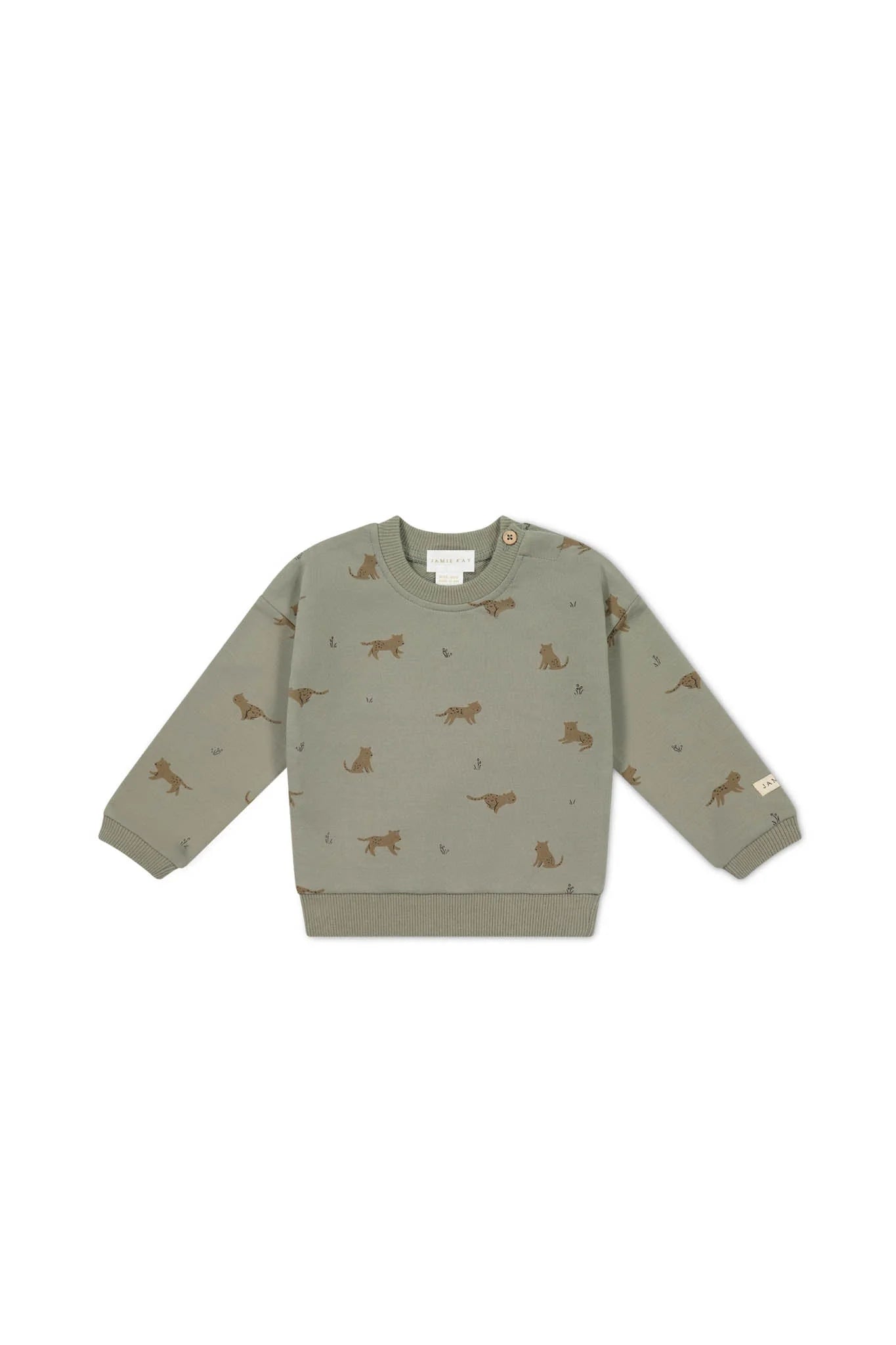 Organic Cotton Damien Sweatshirt | Lenny Leopard Sage | Jamie Kay