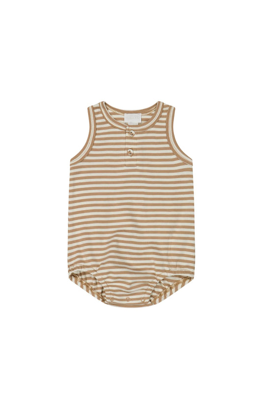 Pima Cotton Noah Playsuit | Jamie Kay | Narrow Stripe Cafe Au Lait