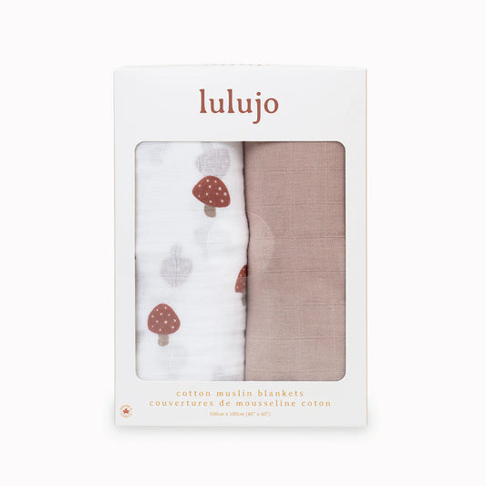 Cotton Swaddle 2 Pack | Mushroom & Sand | Lulujo