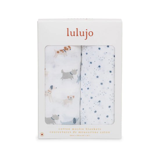 Cotton Swaddle 2 Pack | Puppy & Stars | Lulujo