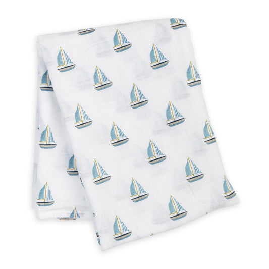 Cotton Muslin Swaddle | Sailboat | Lulujo
