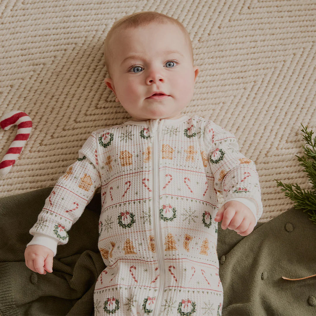 Footed Thermal Sleeper | Holiday Treats Fair Isle Print | Petit Lem