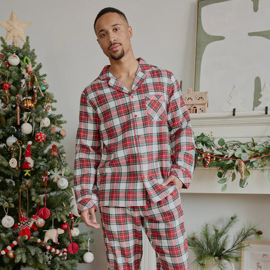 Men 2pc Flannel PJ Set | Red Tartan Plaid | Petit Lem