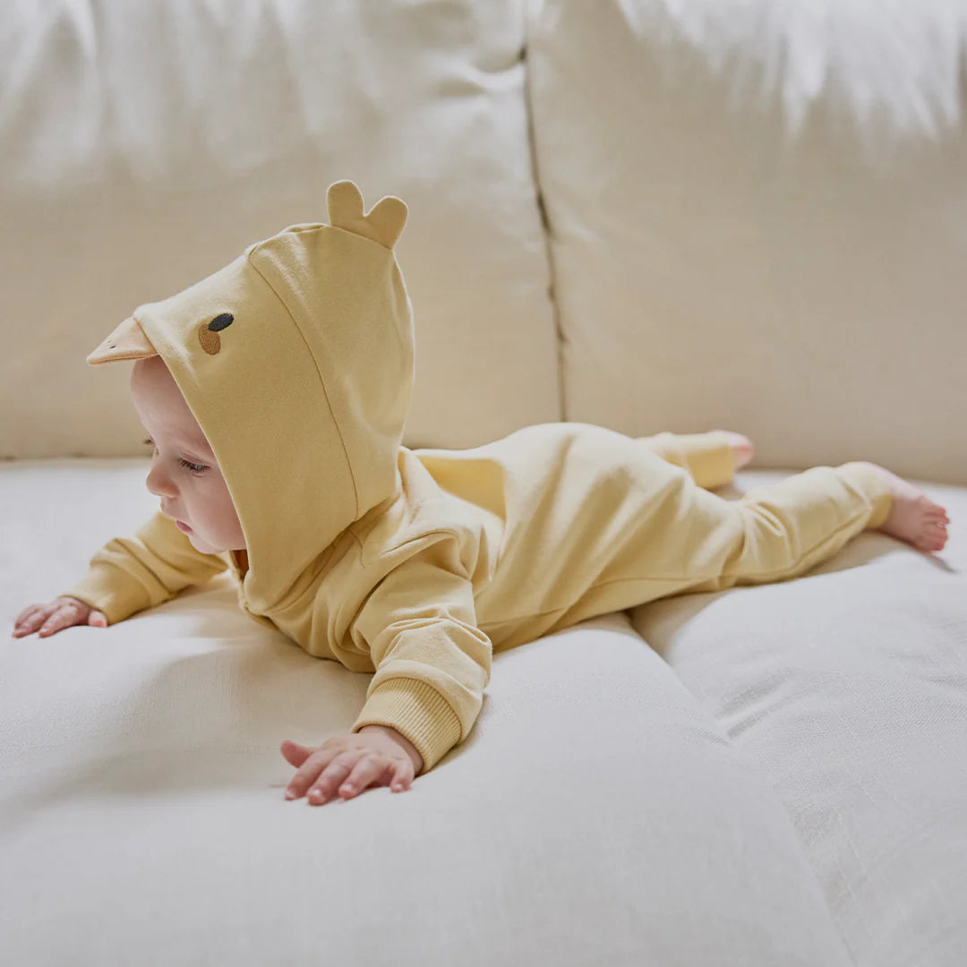 Hooded Baby Chick Yellow Playsuit | Petit Lem