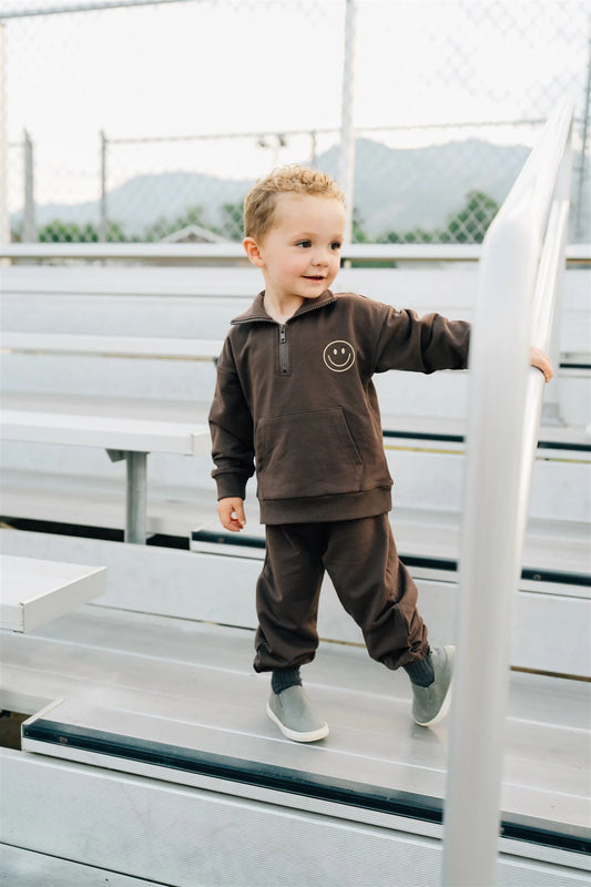 Smiley Face Quarter Zip French Terry Set | Mebie Baby