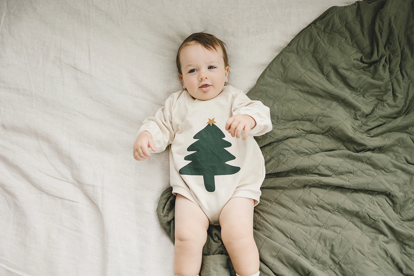 Christmas Tree French Terry Bubble Romper | Mebie Baby