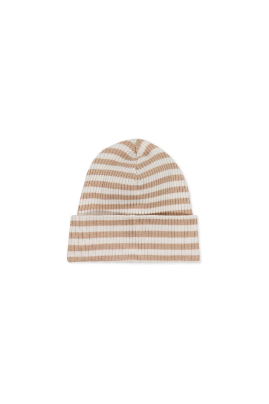 Organic Cotton Modal Lennon Beanie - Narrow Stripe Baker/Cloud | Jamie Kay