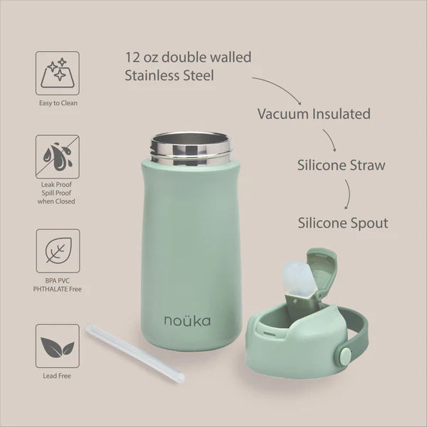 Stainless Steel Drinking Bottle 12 Oz | Moss | Nouka