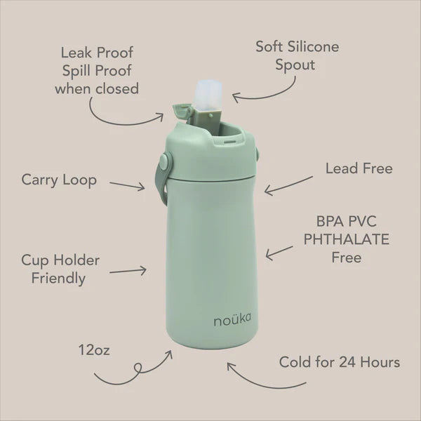 Stainless Steel Drinking Bottle 12 Oz | Moss | Nouka