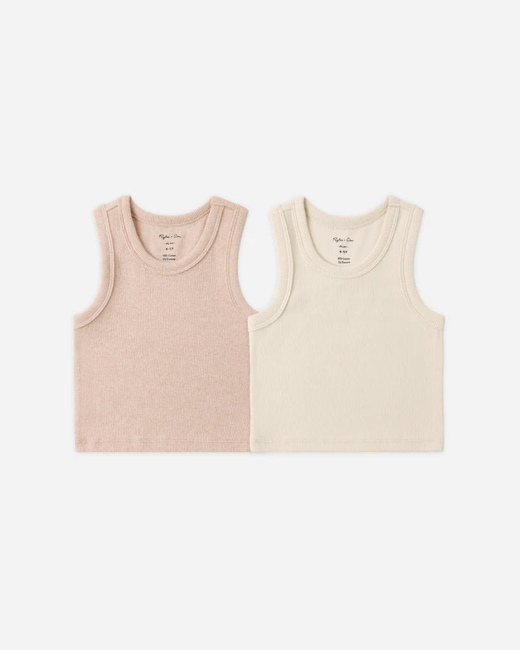 Ribbed Tank Set | Shell, Heathered  Blush | Rylee & Cru