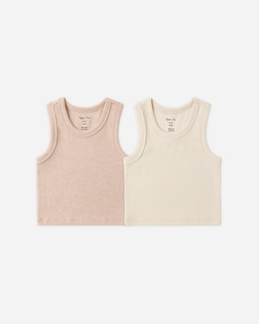 Ribbed Tank Set | Shell, Heathered  Blush | Rylee & Cru