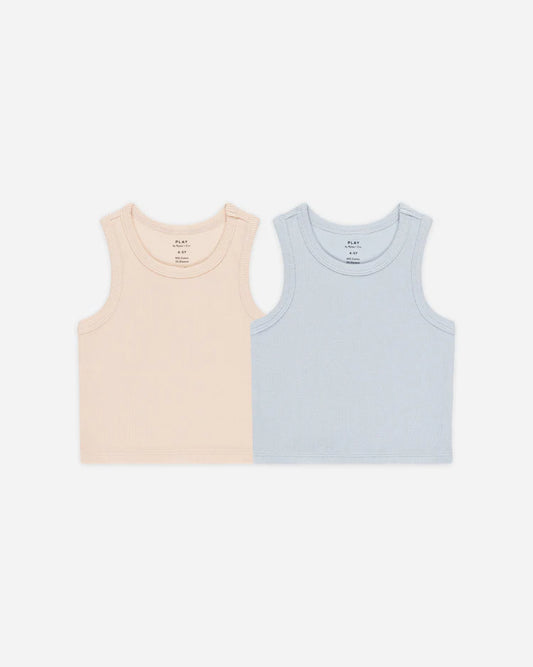 Ribbed Tank Set | Shell, Light Blue | Rylee & Cru