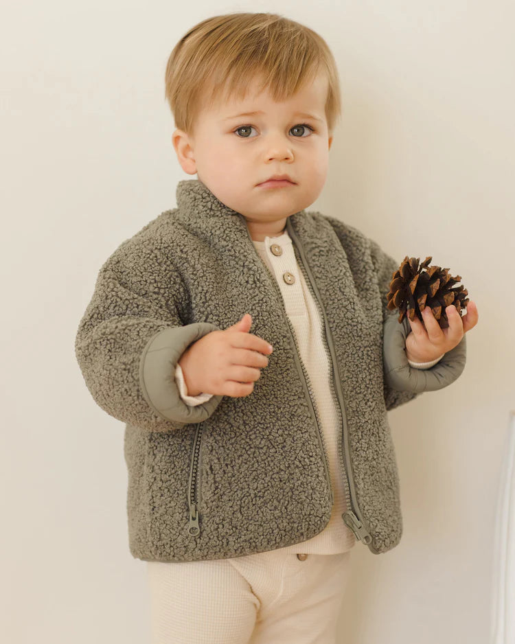 Shearling Zip Jacket | Forest | Quincy Mae