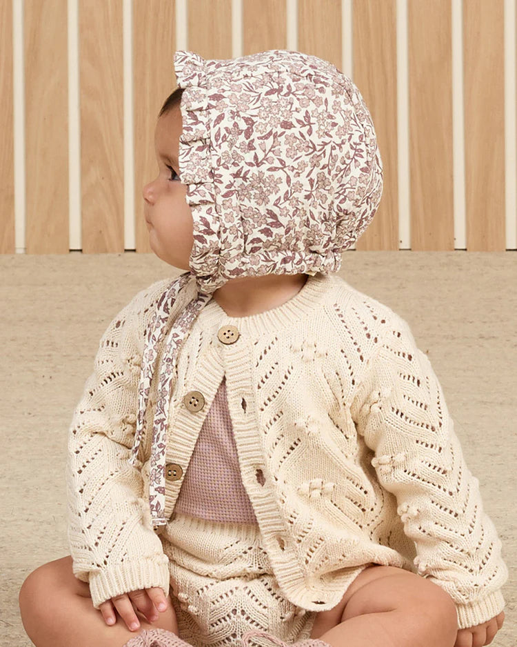 Woven Ruffle Bonnet | Mauve Ditsy | Quincy Mae