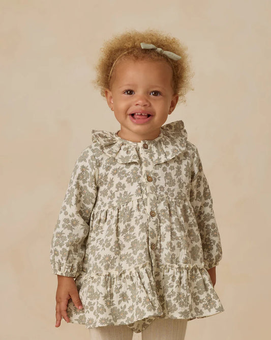 Ruffle Collar Button Dress | Green  Floral | Quincy Mae