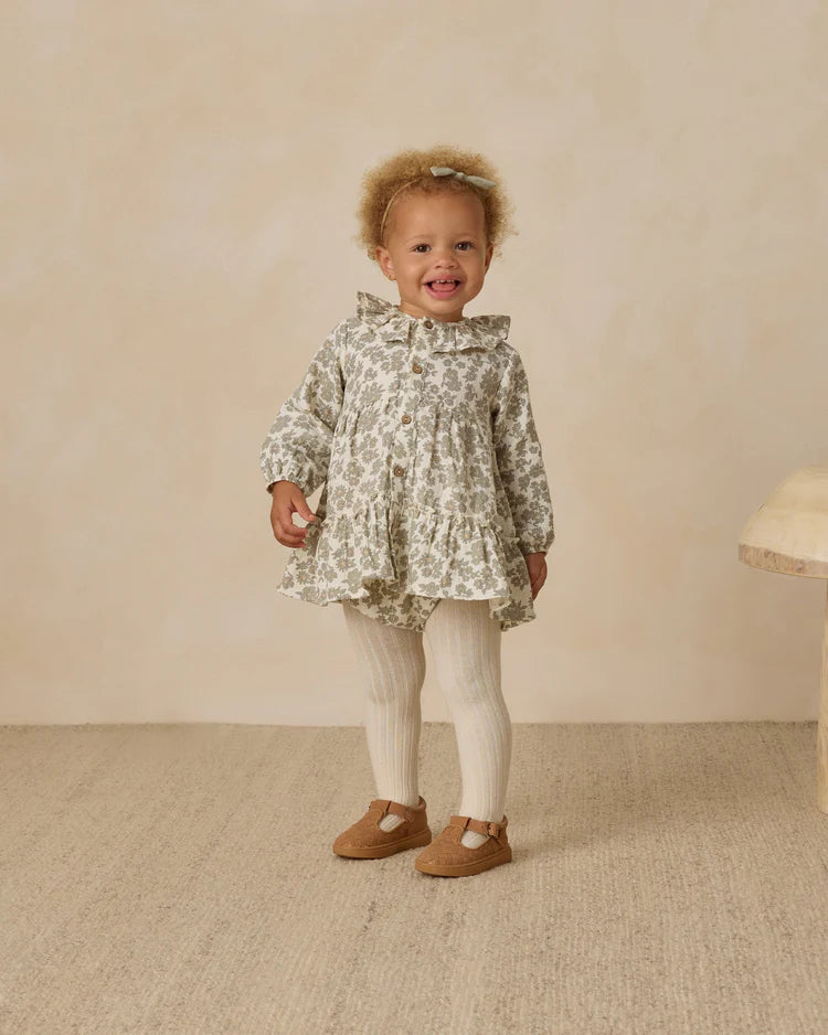 Ruffle Collar Button Dress | Green  Floral | Quincy Mae