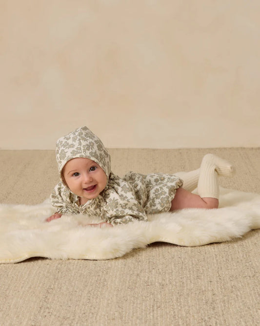 Woven Baby Bonnet | Green Floral | Quincy Mae