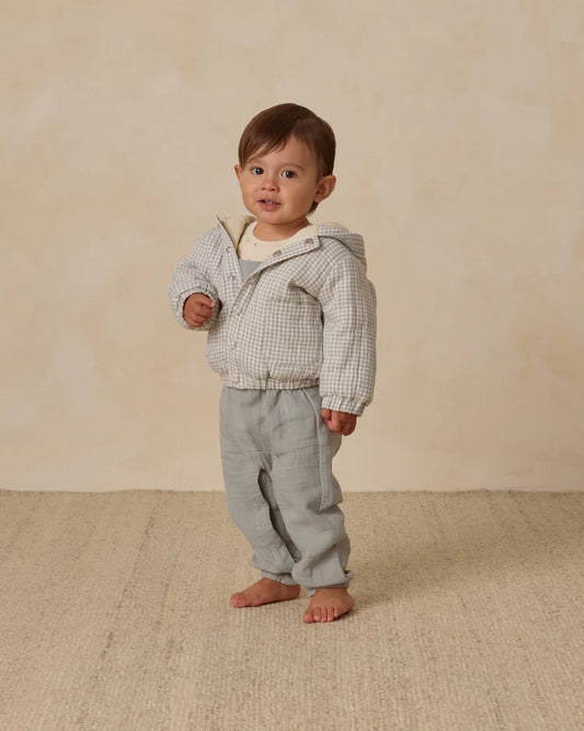 Hooded Woven Jacket| Blue Gingham | Quincy Mae
