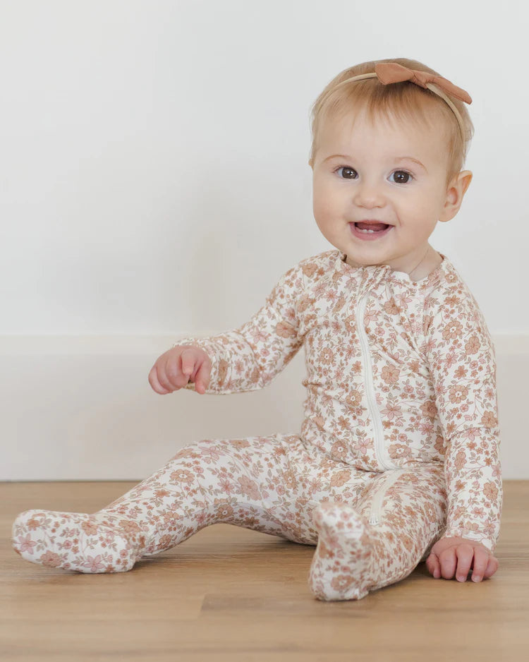 Bamboo Zip Footie | Bloom | Quincy Mae