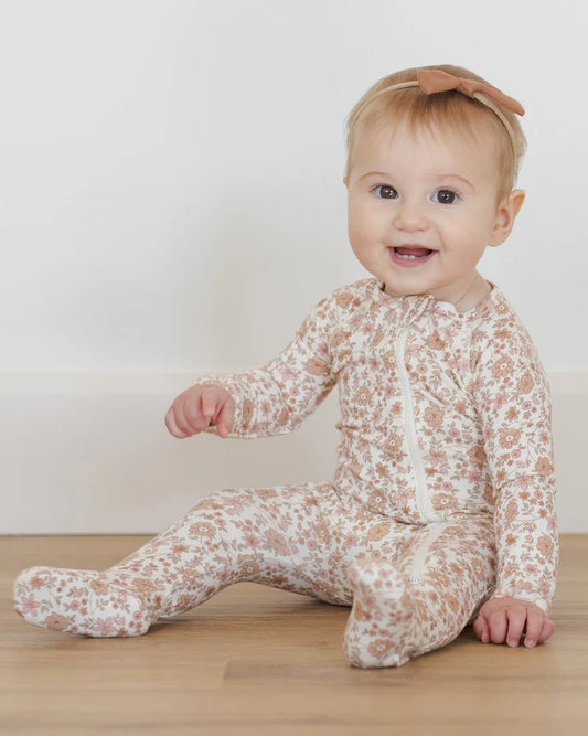 Bamboo Zip Footie | Bloom | Quincy Mae