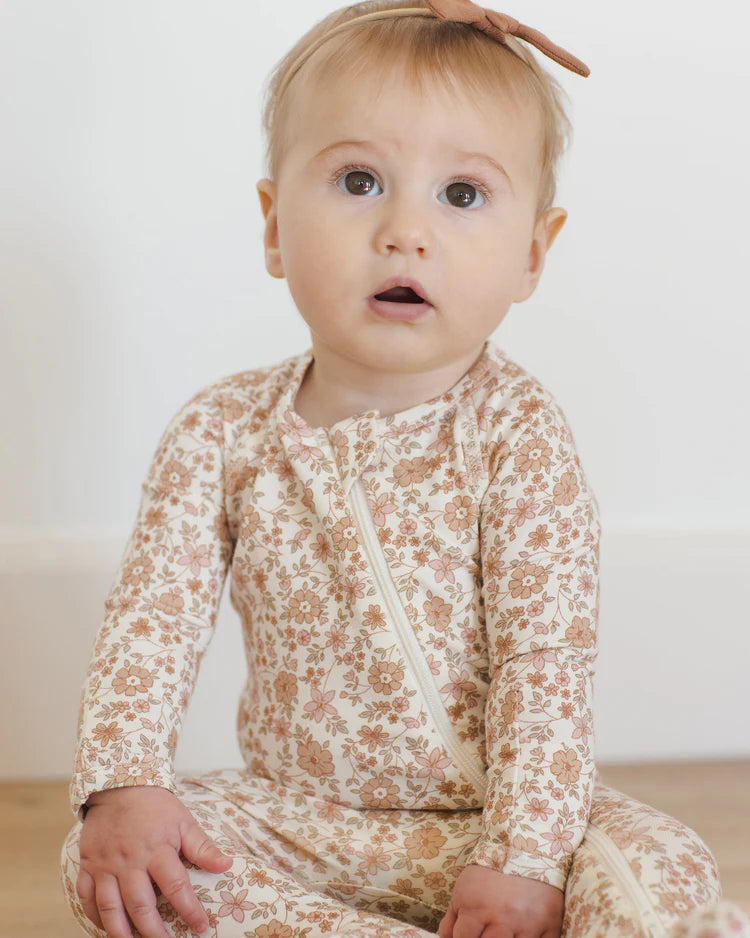 Bamboo Zip Footie | Bloom | Quincy Mae
