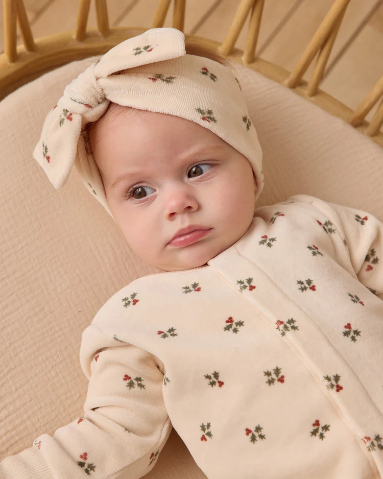 Velour Bow Headband | Holly Berry | Quincy Mae