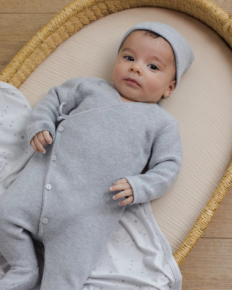 Wrap Knit Footie | Heathered Dusty Blue | Quincy Mae