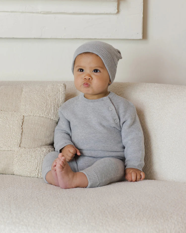 Baby Bear Beanie | Heathered Dusty Blue | Quincy Mae