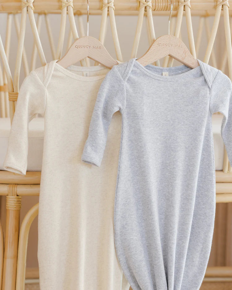 Knotted Baby Gown + Hat | Dusty Blue | Quincy Mae