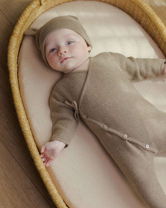 Wrap Knit Footie | Heathered Mocha | Quincy Mae