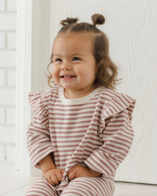Ruffle Cozy Set | Mulberry Stripe | Quincy Mae