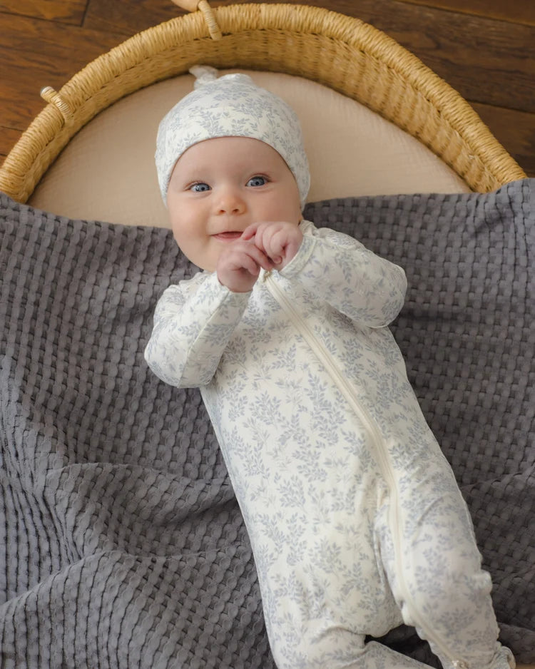 Bamboo Zip Footie | Cloud Floral | Quincy Mae