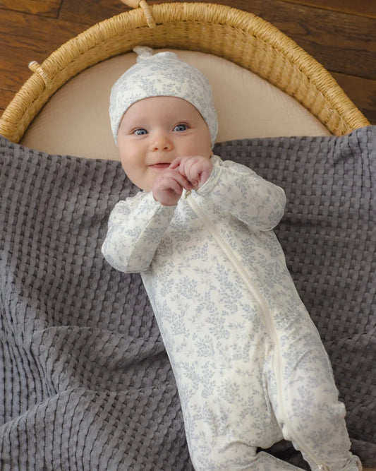 Bamboo Zip Footie | Cloud Floral | Quincy Mae