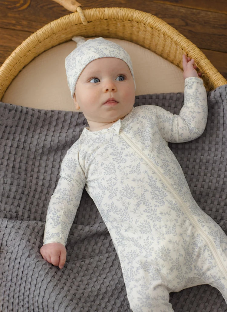 Bamboo Zip Footie | Cloud Floral | Quincy Mae