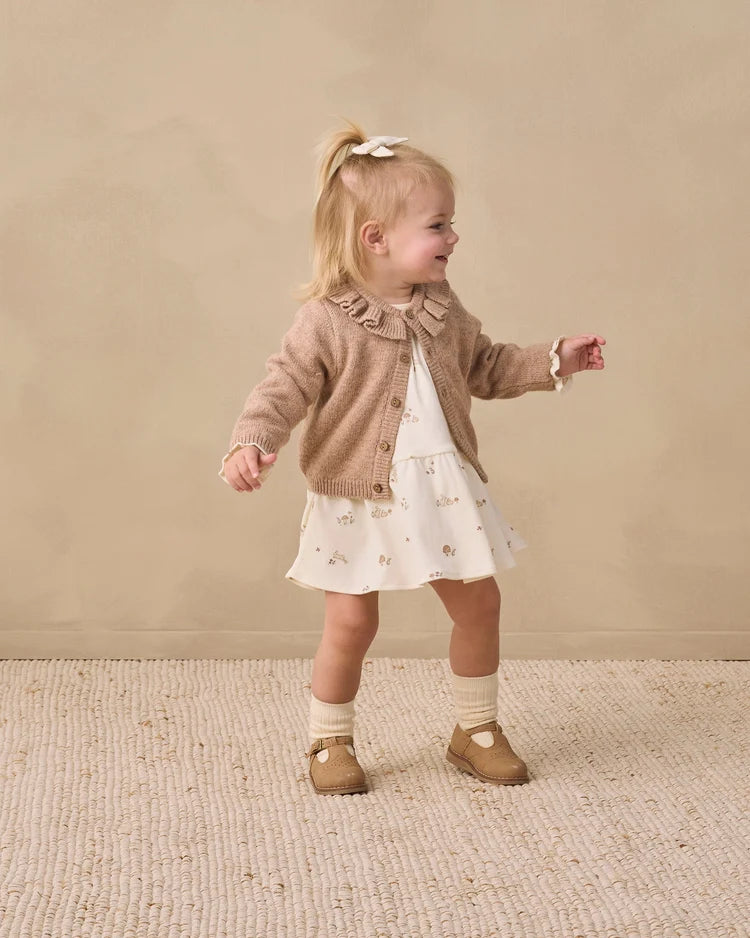 Ruffle Collar Cardigan | Heathered Almond | Quincy Mae