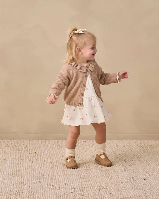 Ruffle Collar Cardigan | Heathered Almond | Quincy Mae