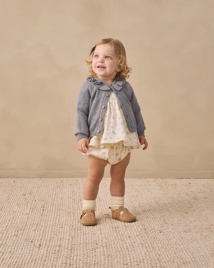 Ruffle Collar Cardigan | Heathered Slate | Quincy Mae