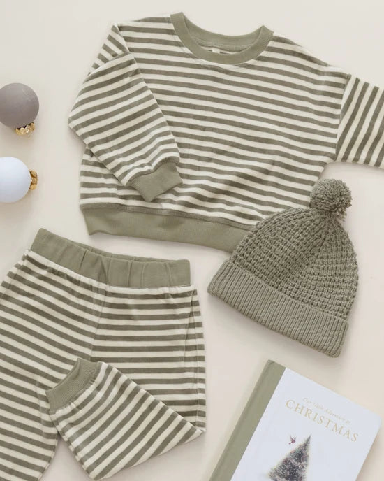 Velour Relaxed Sweatshirt | Spruce Stripe | Quincy Mae