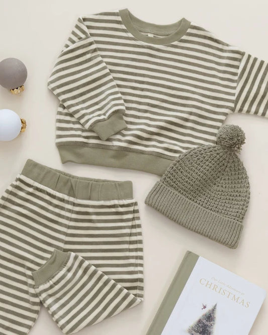 Velour Relaxed Sweatshirt Set | Spruce Stripe | Quincy Mae