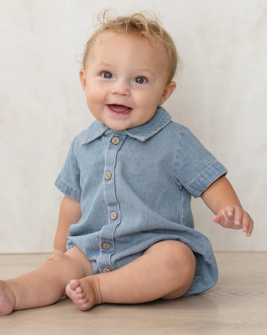Matteo Romper | Lightweight Denim | Quincy Mae