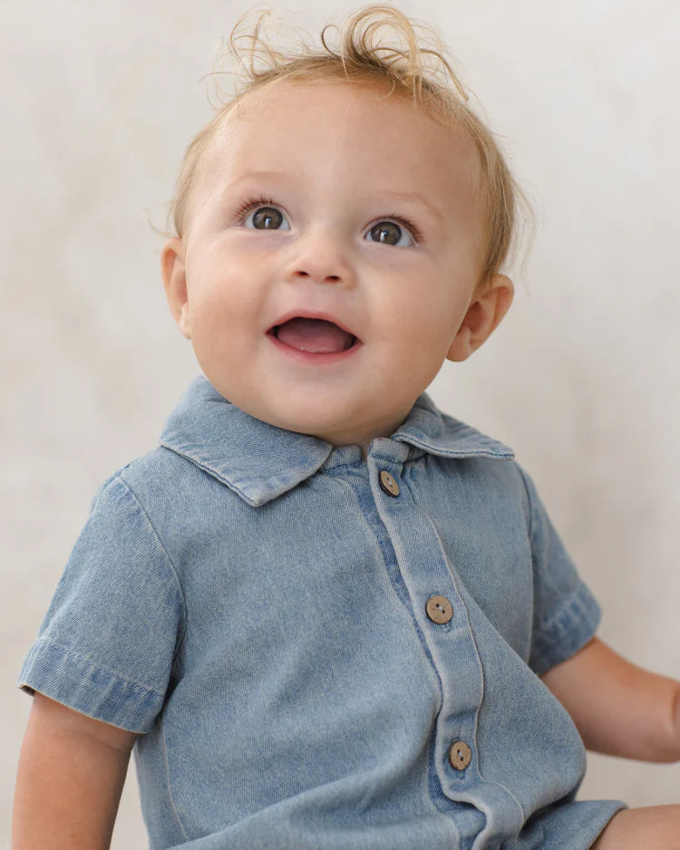 Matteo Romper | Lightweight Denim | Quincy Mae