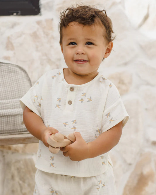 Woven Boxy Top + Short Set | Birds | Quincy Mae