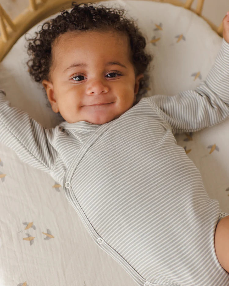 Side Snap Bodysuit | Sage Micro Stripe | Quincy Mae