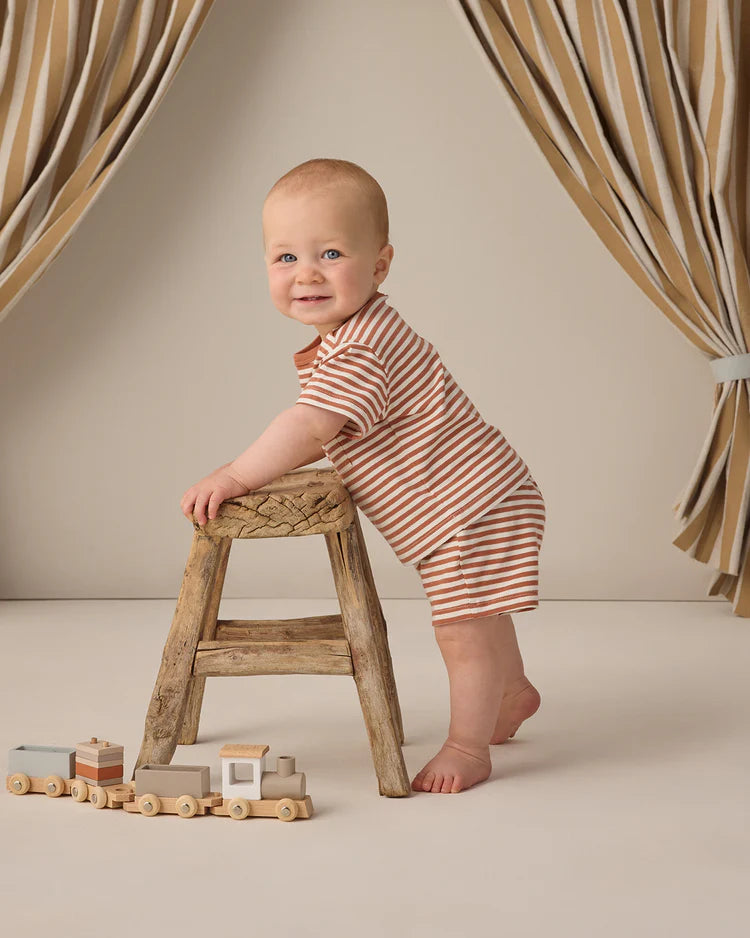 Boxy Pocket Tee + Short Set| Poppy Stripe | Quincy Mae