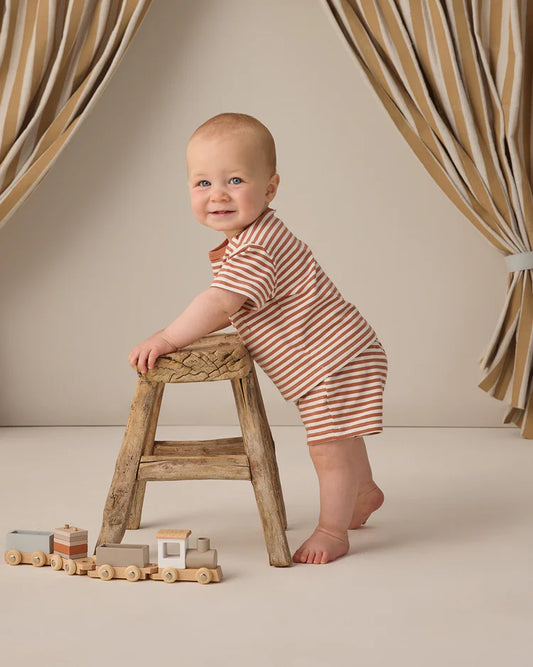 Boxy Pocket Tee + Short Set| Poppy Stripe | Quincy Mae