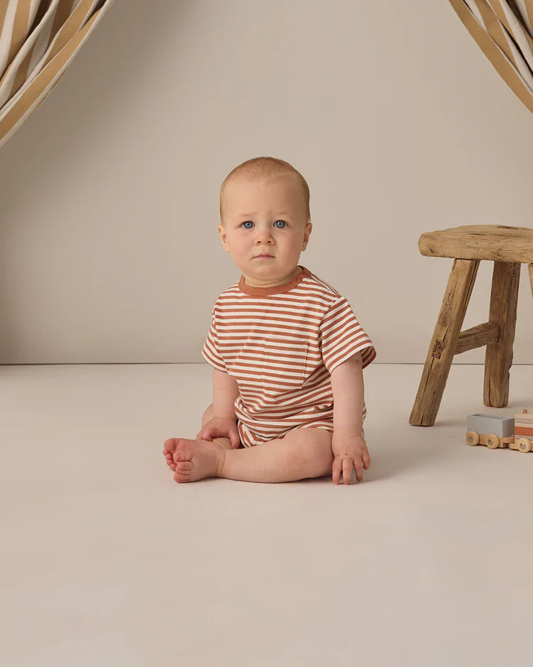 Boxy Pocket Tee + Short Set| Poppy Stripe | Quincy Mae