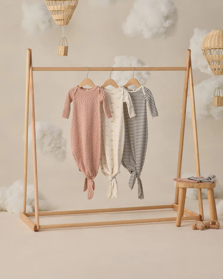 Knotted Baby Gown + Hat Set | Ocean Stripe | Quincy Mae