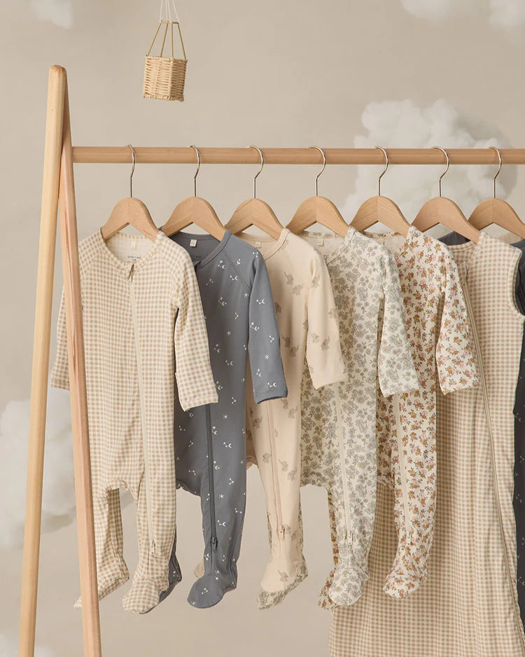 Bamboo Zip Footie | Oat Gingham | Quincy Mae