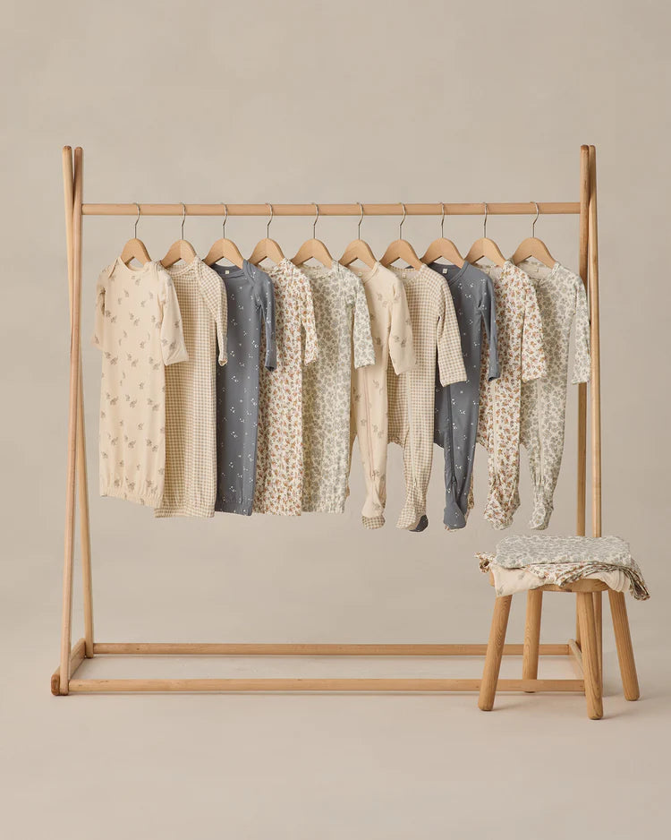 Bamboo Zip Footie | Oat Gingham | Quincy Mae